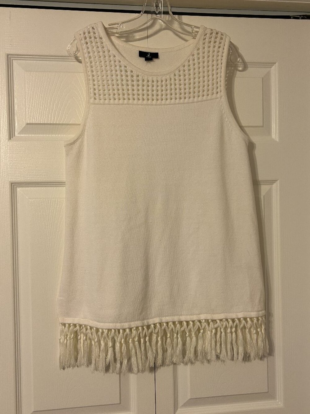 JASON WU Sz L White Sleeveless with Fringe Knit Sweater Tunic Top